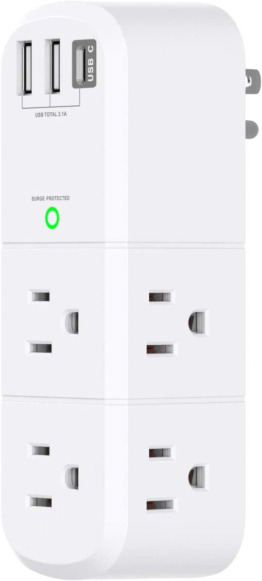 Grounded Low-EMF Phone/Device Charger - Greatest Charger for home, office, and travel - USB A and C plus outlets