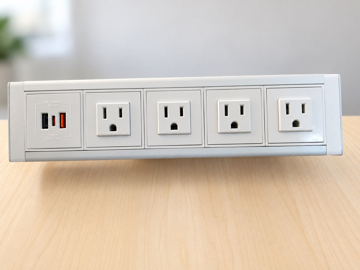 Desktop SafeCharge Power Dock Desk-Mountable Shielded Power Strip and Grounded Charger