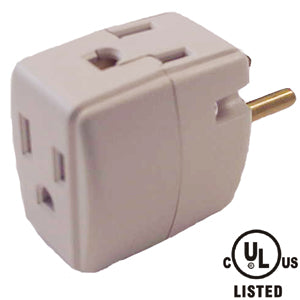 Cube Shaped 3 Outlet Grounded Adapter